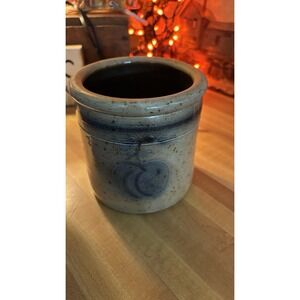 Vintage 1991 Rowe Salt Glaze Pottery Cobalt  Crock Vase Peach